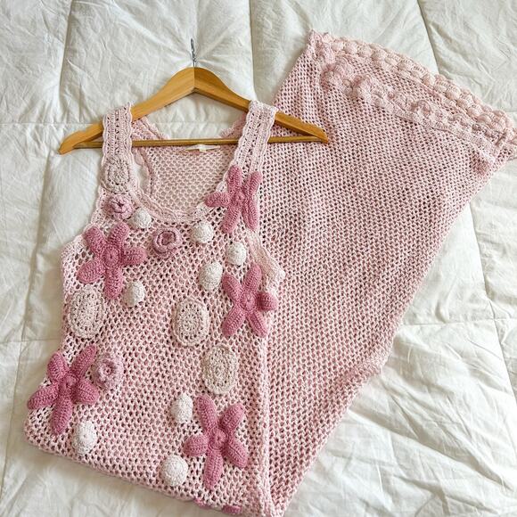 LoveShackFancy Shelburne Crochet Cotton Midi Dress Pink Floral EUC Medium - Picture 15 of 16